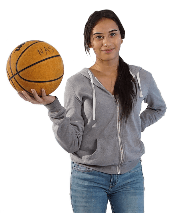 Student holding a basketball