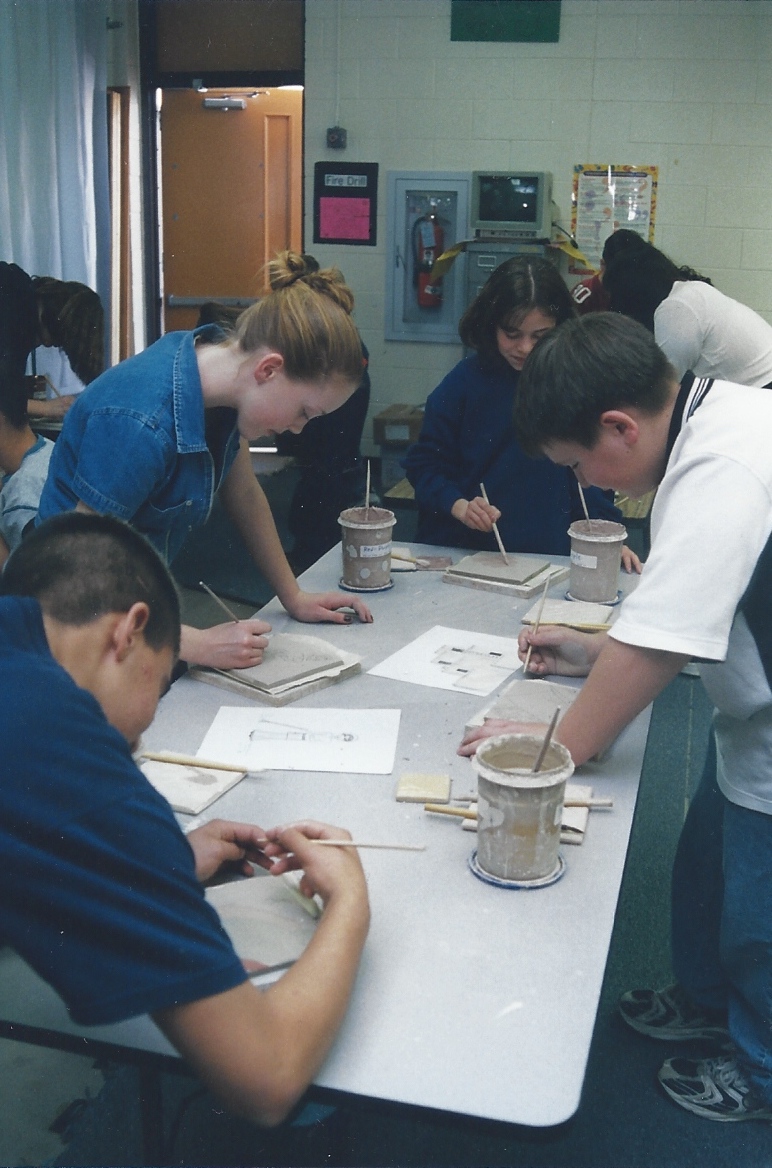 Students working on art project