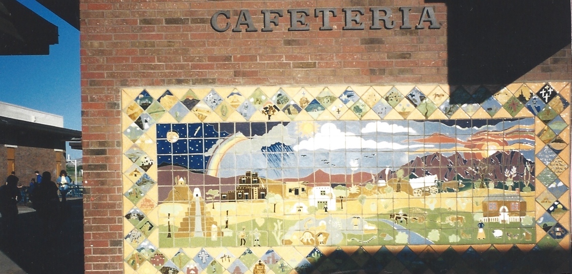 Tile mural on school building