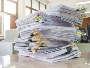 Stack of papers on desk