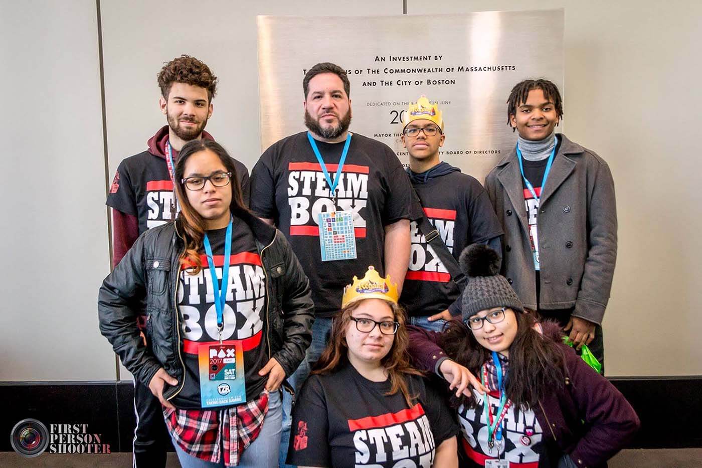 Students with Steam Box T-shirts